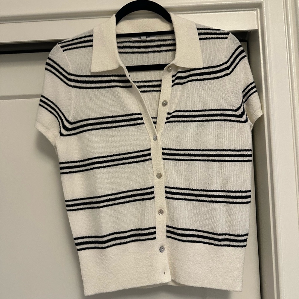 Madewell Black and White Striped Cardigan